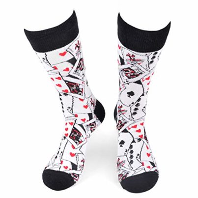 Urban Peacock Men's Novelty Fun Crew Socks Jackpot Gambling Dice (Playing Cards - White with Black Trim, 1 Pair)