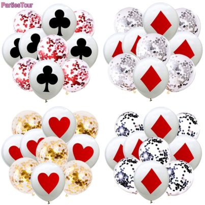 10X Casino Theme Party Decor Confetti Balloon Poker Latex Balloon Set Las Vegas Casino Birthday Party Wedding Decor Spades Balls